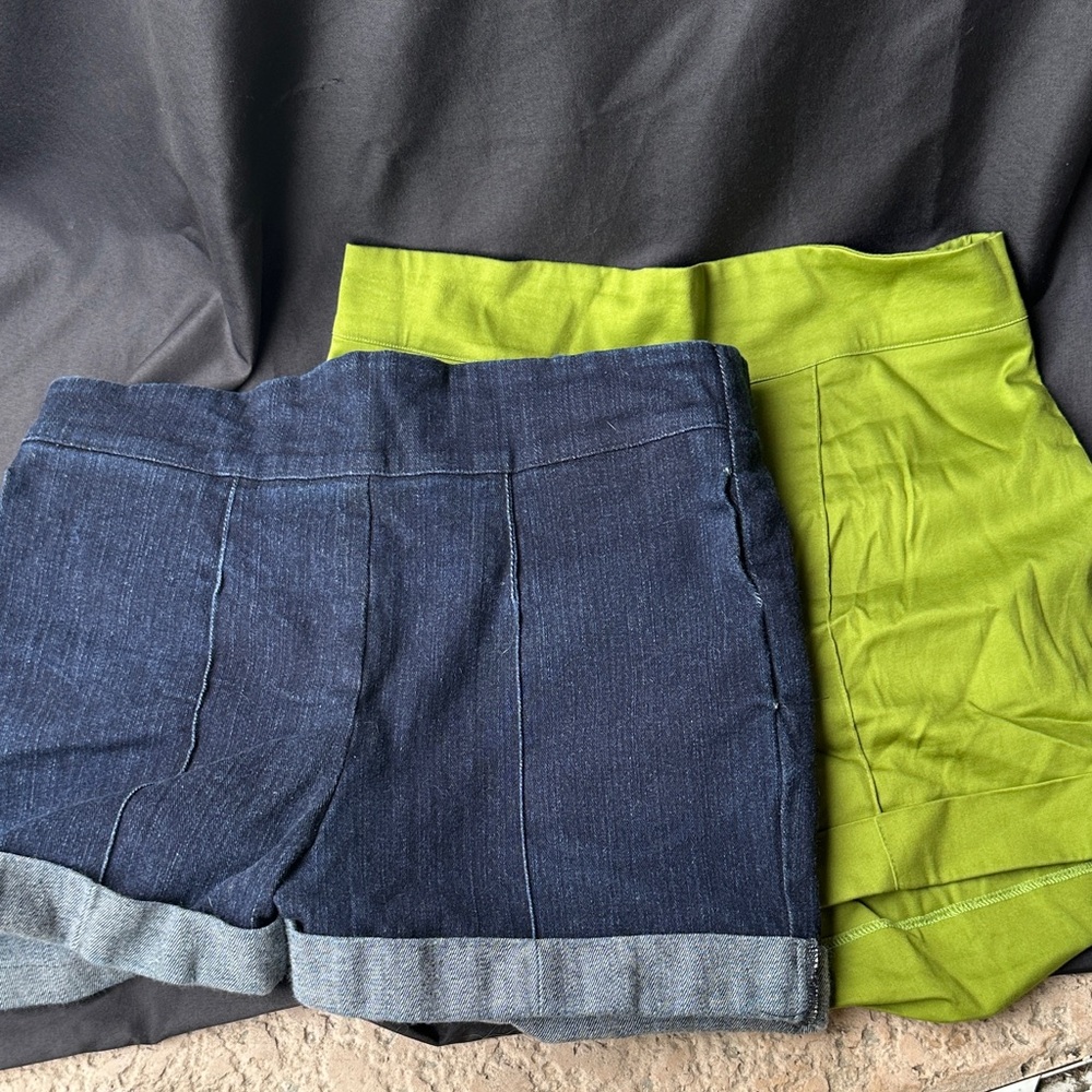 High Waisted Denim Blue and Lime Green Casual Shorts Set